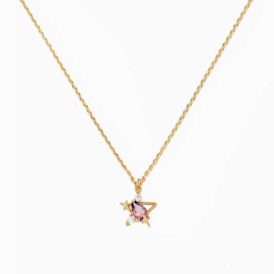 18K Gold Plated Five-pointed star Inlaid Ruby Necklace