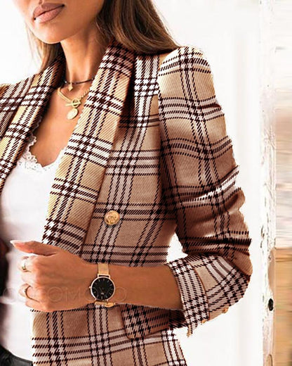 Casual Long Sleeve Double Breasted Printed Blazer Coat