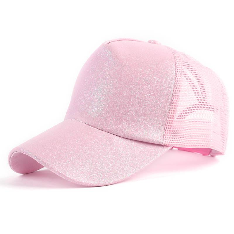 BRIGHT PINK SEQUIN Gold Powder Horsetail Baseball Cap