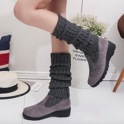 Knitted Wool High Barrel Flat Bottomed Over Knee Elastic Boots