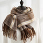 Imitated Cashmere Warm Plaid Tassled Shawl Scarf