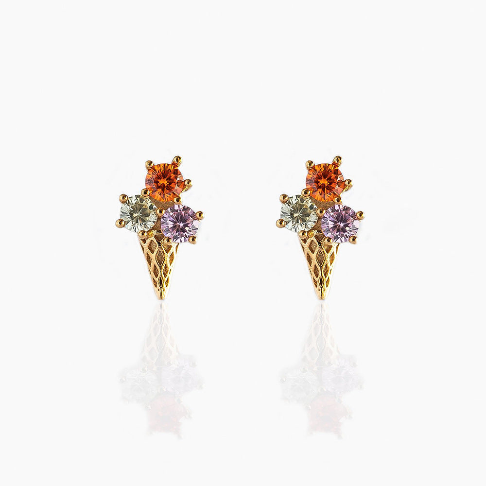 Free Shipping For Golden Plated Bouquet Gold Stud Earrings