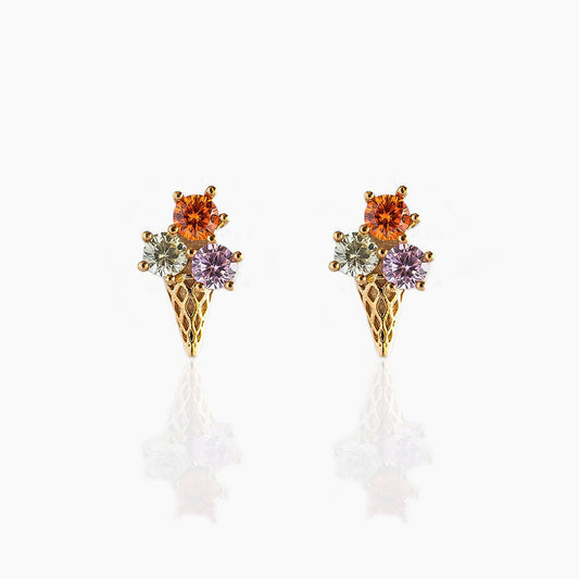 Free Shipping For Golden Plated Bouquet Gold Stud Earrings