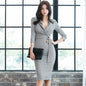 Deep V Suit Collar Split Slim Fit Dress