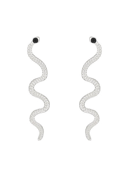 Geometric Rhine Stones Snake Shape Solid Color Drop Earrings