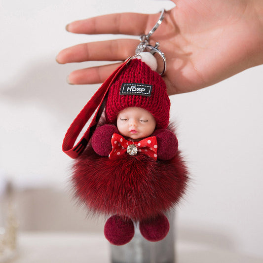 Cute Sleeping Baby Plush Car Keychain Charm