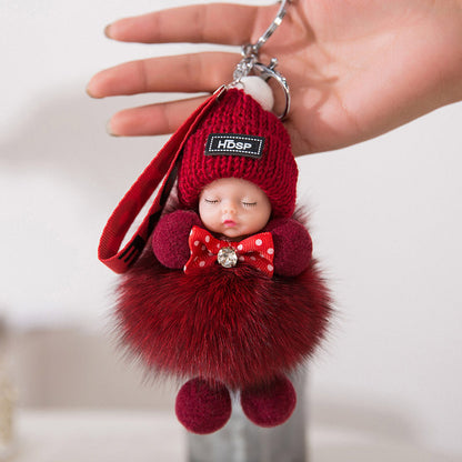 Cute Sleeping Baby Plush Car Keychain Charm