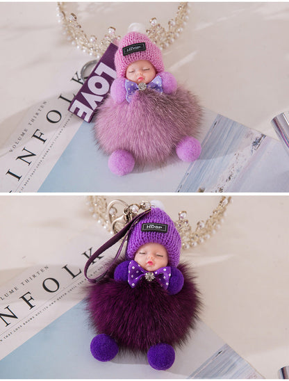 Cute Sleeping Baby Plush Car Keychain Charm