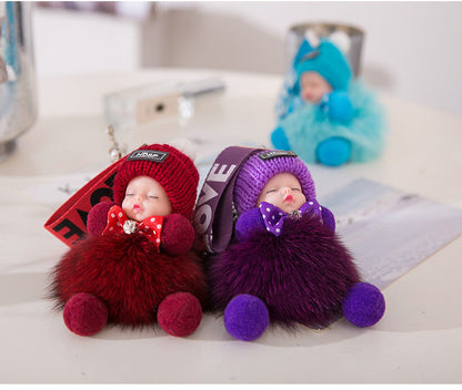 Cute Sleeping Baby Plush Car Keychain Charm