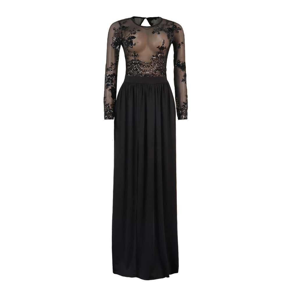 Sultry Elegance: Sparkling Sheer Lace Dress