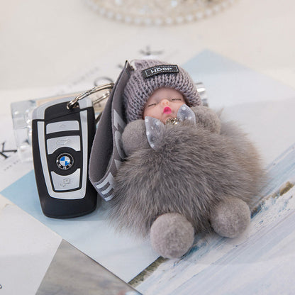 Cute Sleeping Baby Plush Car Keychain Charm