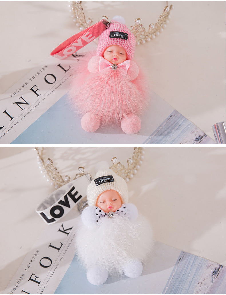 Cute Sleeping Baby Plush Car Keychain Charm