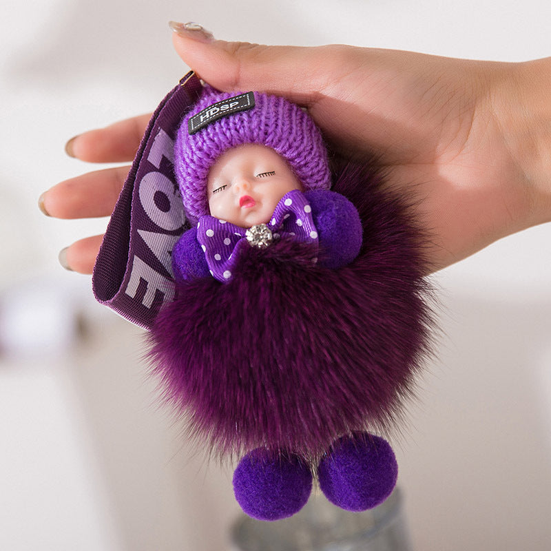 Cute Sleeping Baby Plush Car Keychain Charm