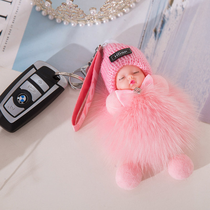 Cute Sleeping Baby Plush Car Keychain Charm