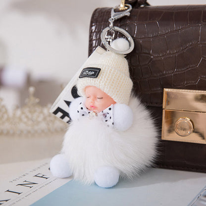 Cute Sleeping Baby Plush Car Keychain Charm