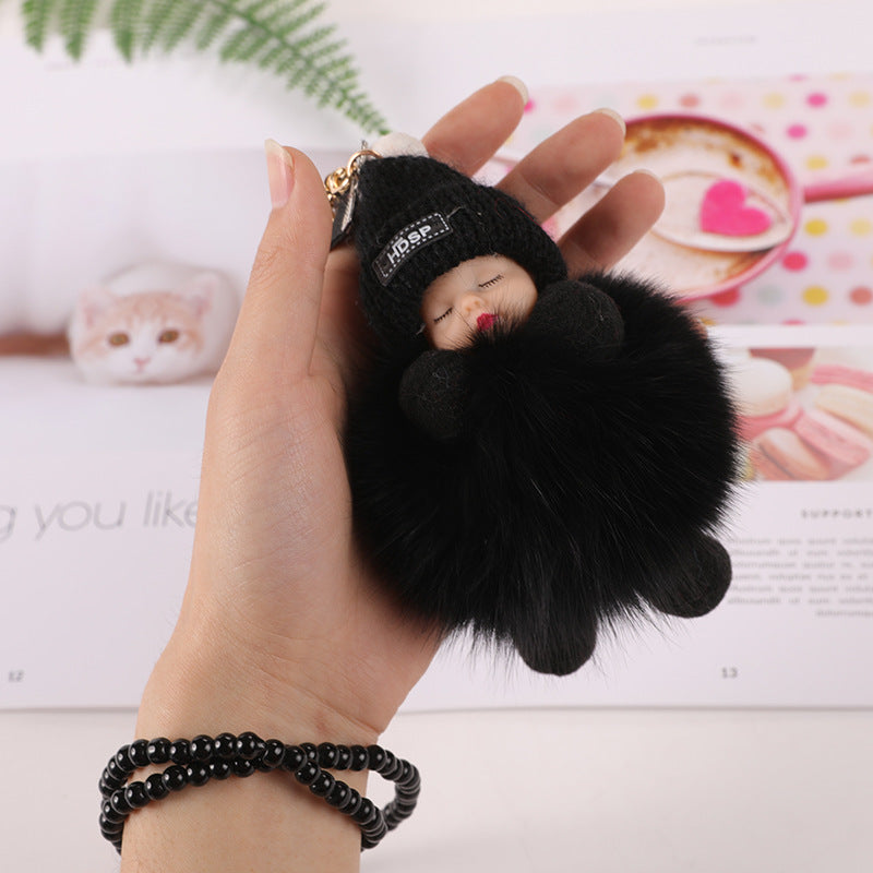 Cute Sleeping Baby Plush Car Keychain Charm