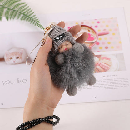 Cute Sleeping Baby Plush Car Keychain Charm