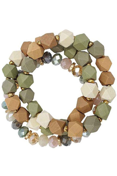 Free Shipping For Myra wood & bead bracelet set