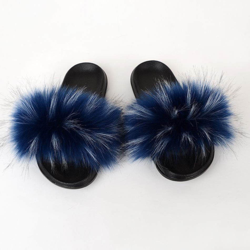 Raccoon dog hair imitation fox hair slippers women's hair sandals