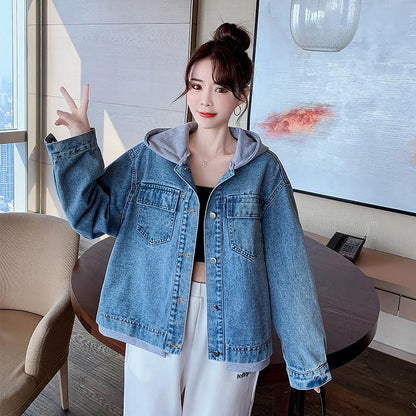 Loose Student BF Girl Denim Color Matching Coat