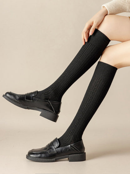 Simple Twist Wool Solid Color Mid-Calf Socks-Homeunderwear