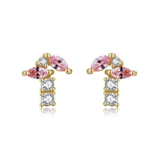 Free Shipping For Golden Plated Exquisite Inlaid Pink Gem Stud Earrings