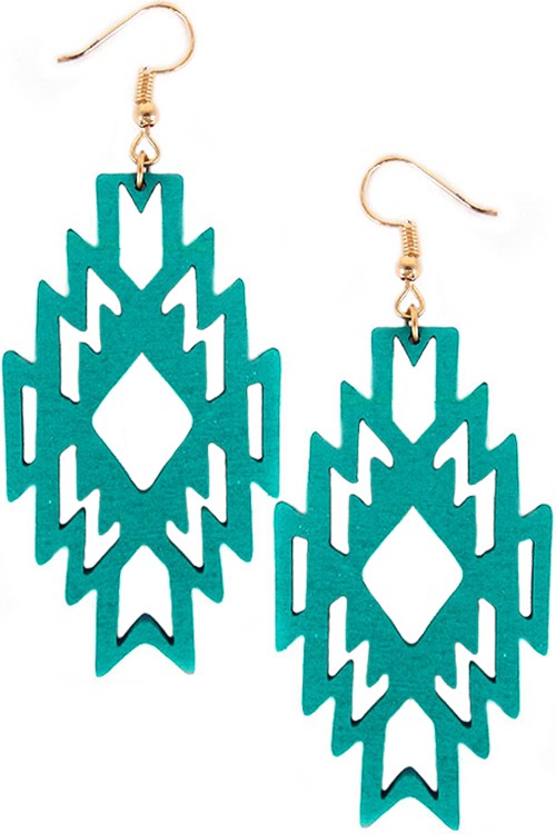 Free Shipping For WESTERN NAVAJO AZTEC CUT OUT WOOD EARRING