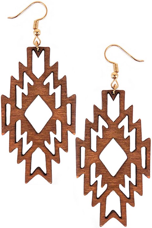 Free Shipping For WESTERN NAVAJO AZTEC CUT OUT WOOD EARRING