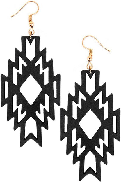 Free Shipping For WESTERN NAVAJO AZTEC CUT OUT WOOD EARRING