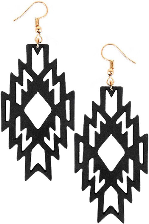 Free Shipping For WESTERN NAVAJO AZTEC CUT OUT WOOD EARRING