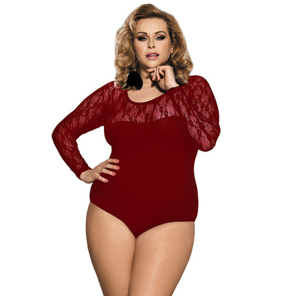 Plus Size Lace Long Sleeve Bodysuit