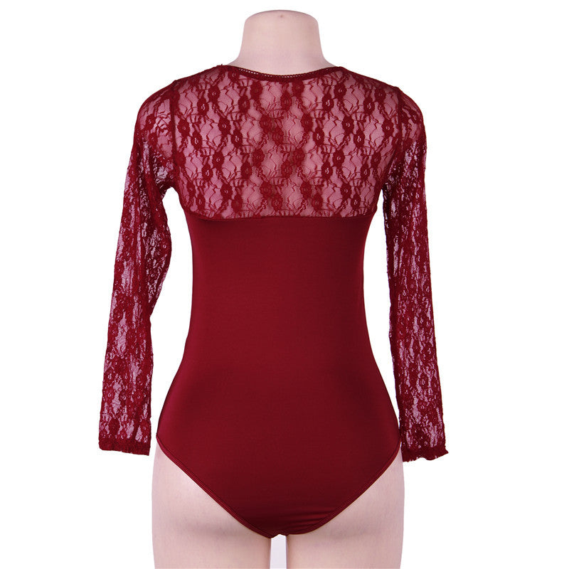 Plus Size Lace Long Sleeve Bodysuit