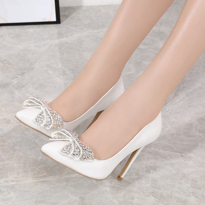 Fashionable Shallow Mouth Butterfly Rhinestone Stiletto Pointed Shoes