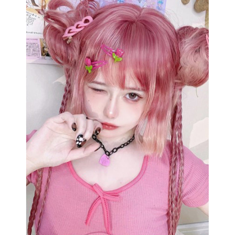 Free Shipping For Hivava Gradient Pink Short Straight Ponytails Wig With Bangs