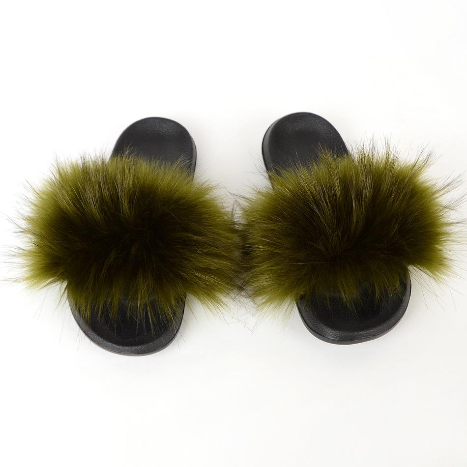 Raccoon dog hair imitation fox hair slippers women's hair sandals