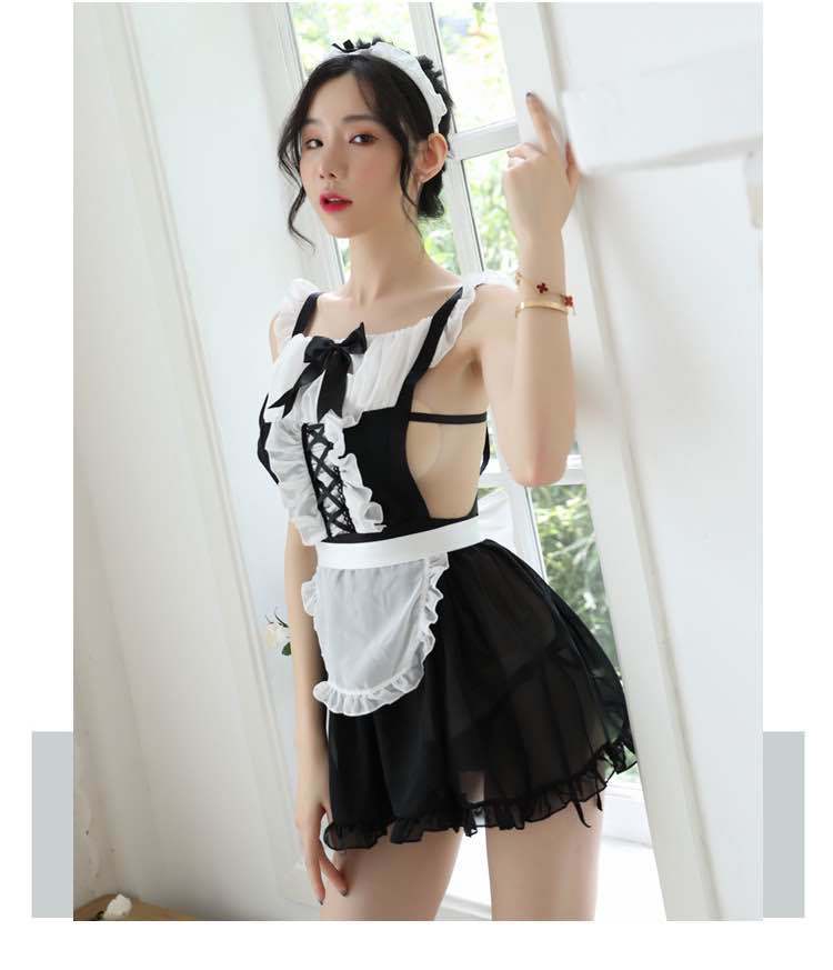 Sexy Transparent Lace Maid Pajama Set Sex Lingerie