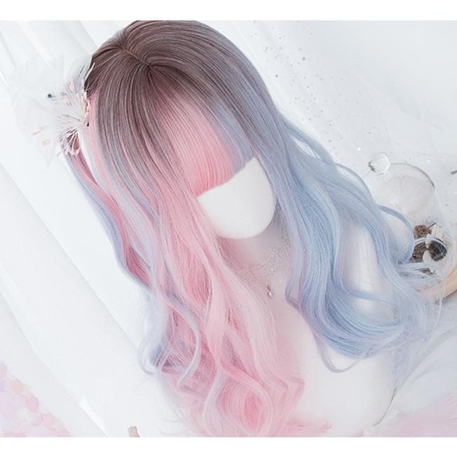 Free Shipping For Hivava Blue Pink Mixed Lolita Long Curl Wig