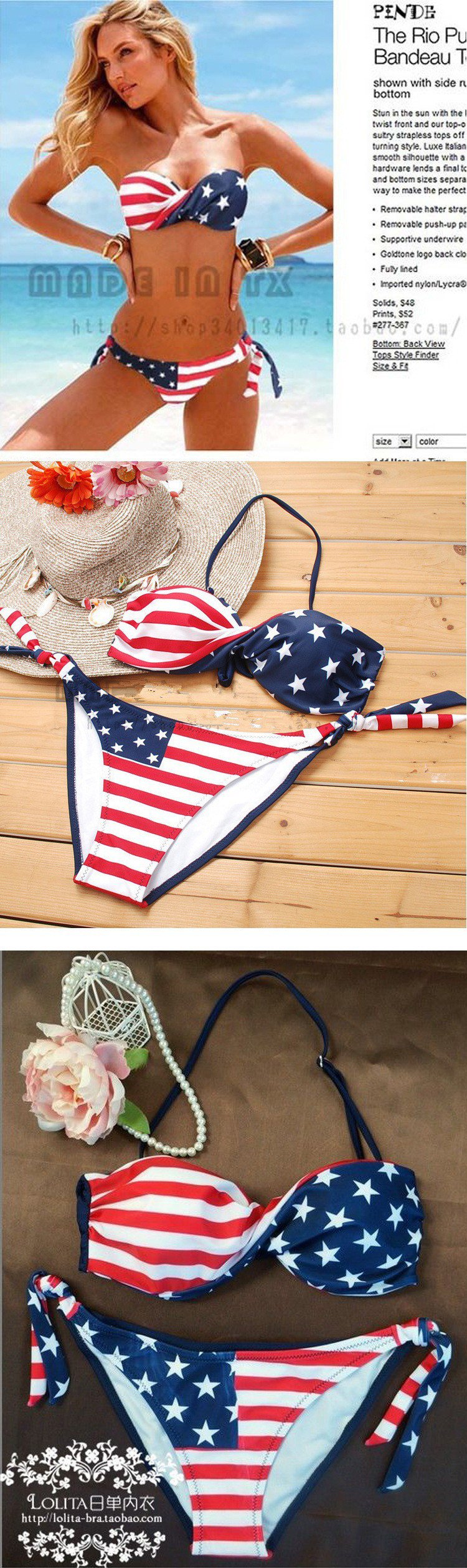 Fashion  Flag Bikini Swimwear with Detachable Strap