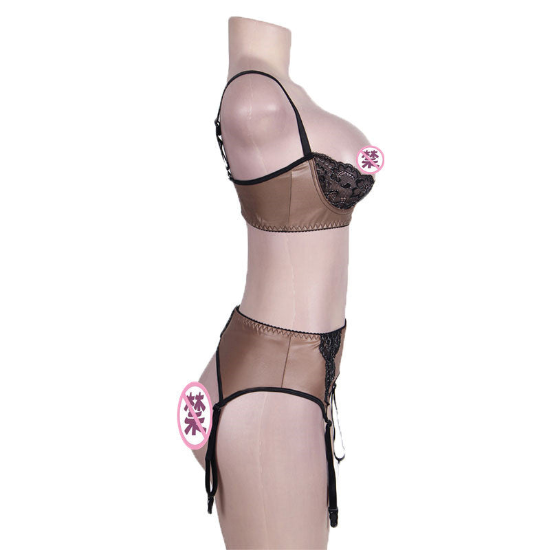 Plus Size Sexy Garter Three-Point Bra Set