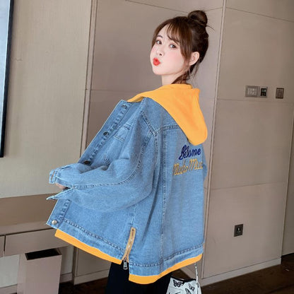 Loose Student BF Girl Denim Color Matching Coat