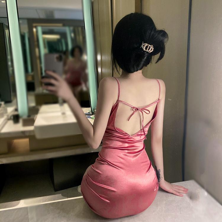 Fashion Deep V Backless Suspender Dress