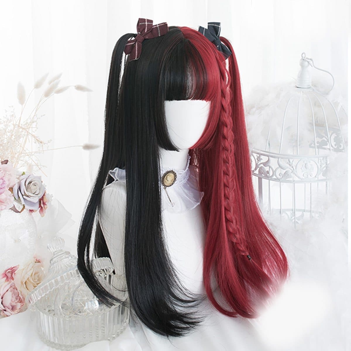 Free Shipping For Hivava 65CM Black Mixed Red Gothic Lolita Cosplay Wig