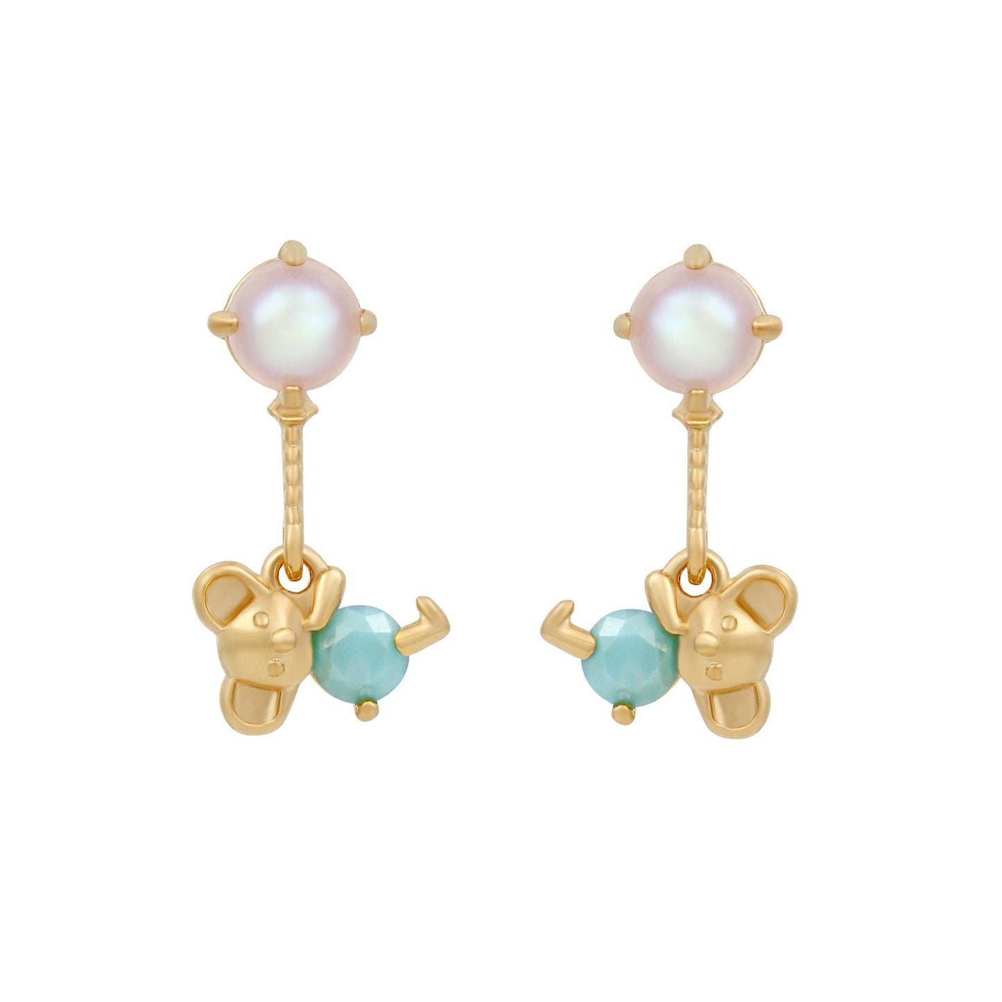 Free Shipping For Golden Plated Bear Gem Pearl Stud Earrings