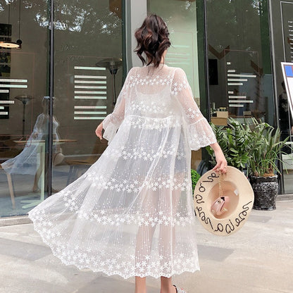 Shawl Mid-Length Lace Open Cardigan Dress