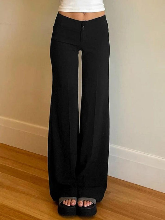 Solid High Rise Flared Straight Leg Pants