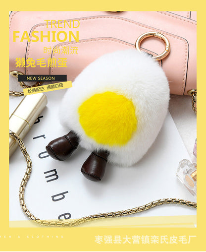 Eternal Flower Keychain with Fluffy Otter Rabbit Fur and Soft-boiled Egg Bag Accessory