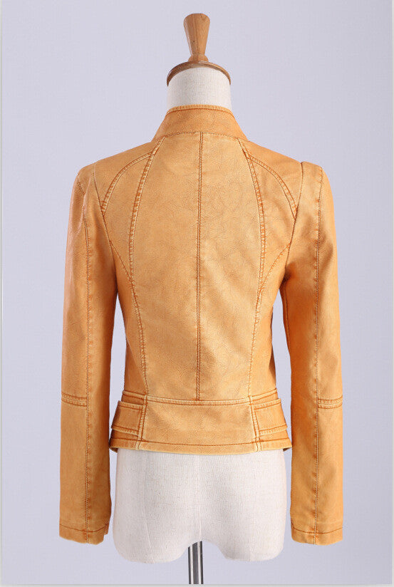 Zipper Pockets Lapel Crop Slim Jacket