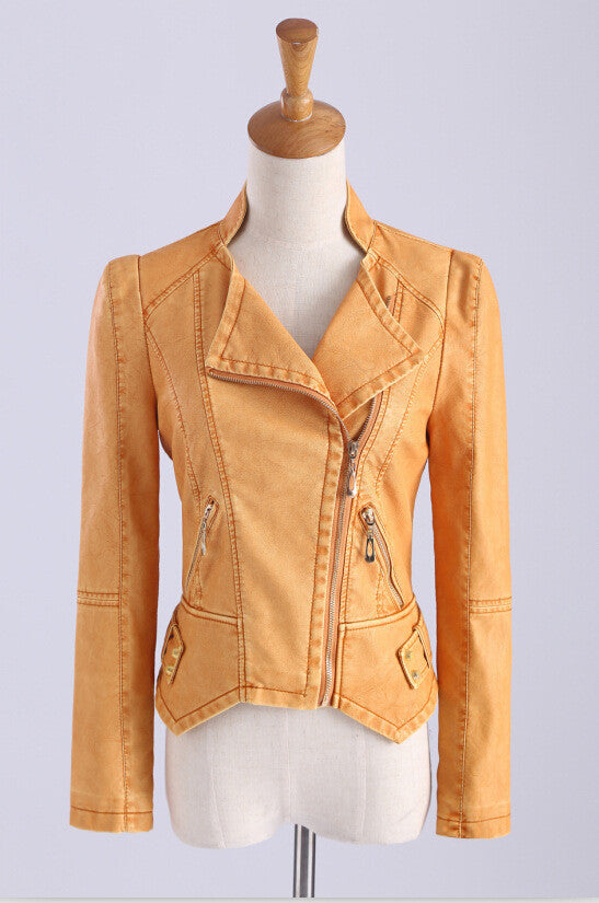 Zipper Pockets Lapel Crop Slim Jacket