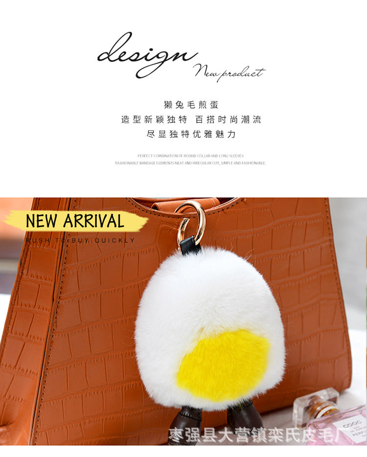 Eternal Flower Keychain with Fluffy Otter Rabbit Fur and Soft-boiled Egg Bag Accessory