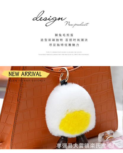 Eternal Flower Keychain with Fluffy Otter Rabbit Fur and Soft-boiled Egg Bag Accessory